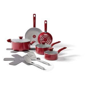 T-Fal -  12pc Simply Cook Ceramic Cookware Set Red